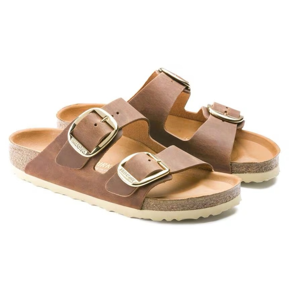 Birkenstock Arizona Big Buckle Sandals in Cognac with Gold Buckles Size 38